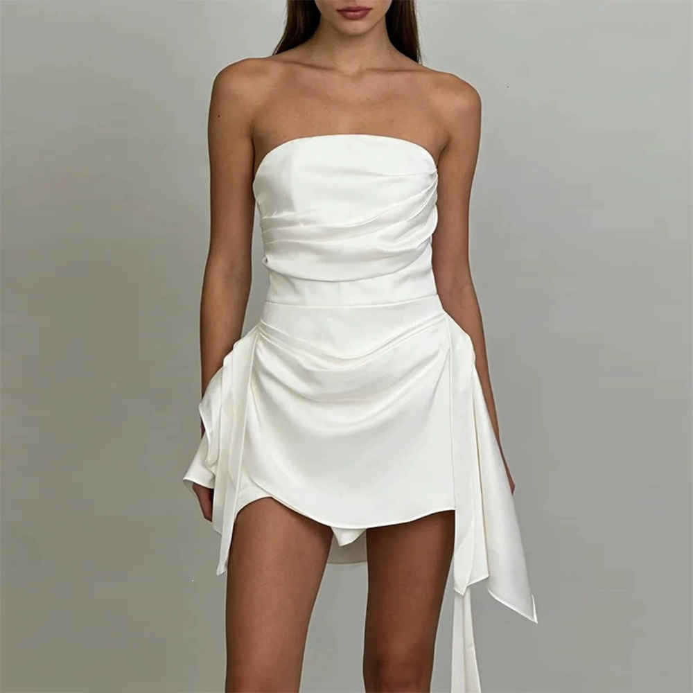 ZARA Summer Premium Strapless Backless Solid Color French Mini Dress